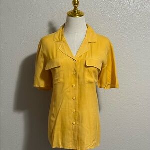 Vintage Anna & Frank 100% Silk Yellow Button-Up Blouse Women’s Short Sleeve L